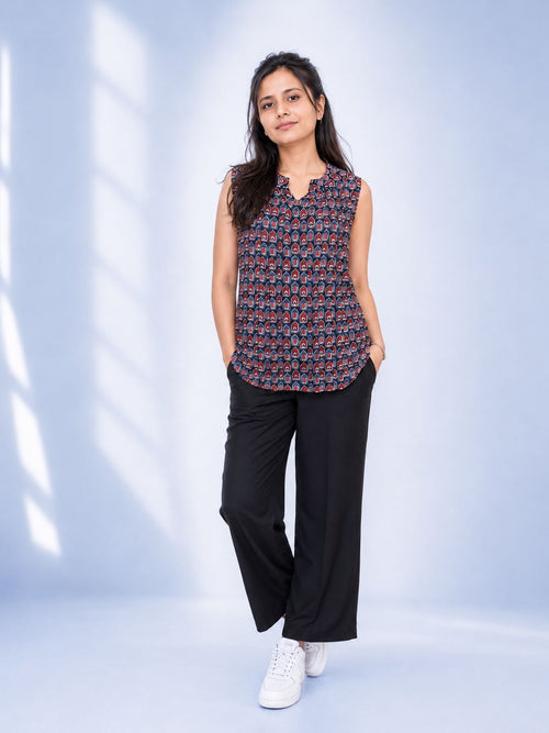 Dista Myshka Women Printed Pleated A-Line Top with Trouser Co-ord Set