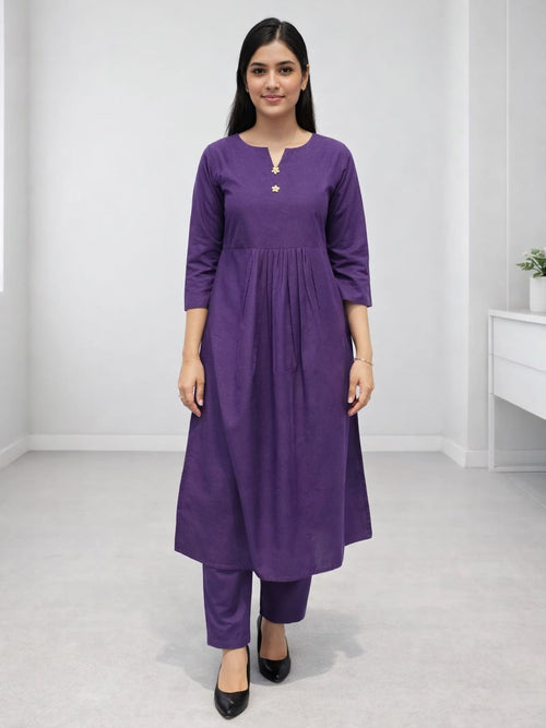 Dista Myshka Women Purple Anarkali Kurta Three-Quarter Sleeves & Pant