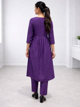 Dista Myshka Women Purple Anarkali Kurta Three-Quarter Sleeves & Pant, view 2