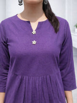 Dista Myshka Women Purple Anarkali Kurta Three-Quarter Sleeves & Pant, view 3