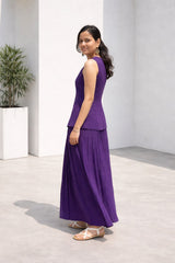Dista Myshka Women Purple Linen Smart Casual Waistcoat with Pleated Trouser Co-ord Set, view 2
