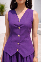Dista Myshka Women Purple Linen Smart Casual Waistcoat with Pleated Trouser Co-ord Set, view 5