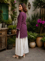 Dista Myshka Women Purple & White Printed Cotton Kurta with Relaxed Salwar, view 2