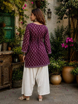 Dista Myshka Women Purple & White Printed Cotton Kurta with Relaxed Salwar, view 3