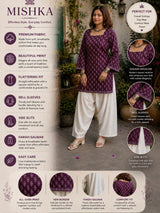 Dista Myshka Women Purple & White Printed Cotton Kurta with Relaxed Salwar, view 4