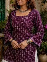 Dista Myshka Women Purple & White Printed Cotton Kurta with Relaxed Salwar, view 5