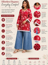 Dista Myshka Women Red & White Floral Printed Full Sleeves Cotton Kurti with Lace Detail, view 5