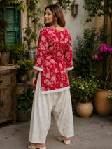 Dista Myshka Women Red & White Printed Cotton Kurta with Relaxed Salwar, view 2