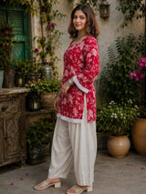 Dista Myshka Women Red & White Printed Cotton Kurta with Relaxed Salwar, view 3