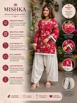 Dista Myshka Women Red & White Printed Cotton Kurta with Relaxed Salwar, view 4