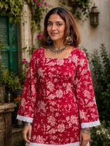 Dista Myshka Women Red & White Printed Cotton Kurta with Relaxed Salwar, view 5