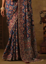 Dista Navy Blue Natural Crepe Traditional Wear Saree with Blouse- Nimaya-Rajwadi, view 3