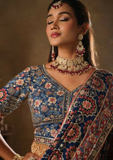 Dista Navy Blue Natural Crepe Traditional Wear Saree with Blouse- Nimaya-Rajwadi, view 4