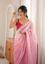 Dista Pink Fendy Satin Woven Designer,Beads Work Saree with Blouse-Rutvi, view 4