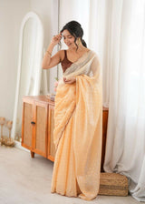 Dista Yellow Fendy Satin Woven Designer,Beads Work Saree with Blouse-Rutvi, view 3