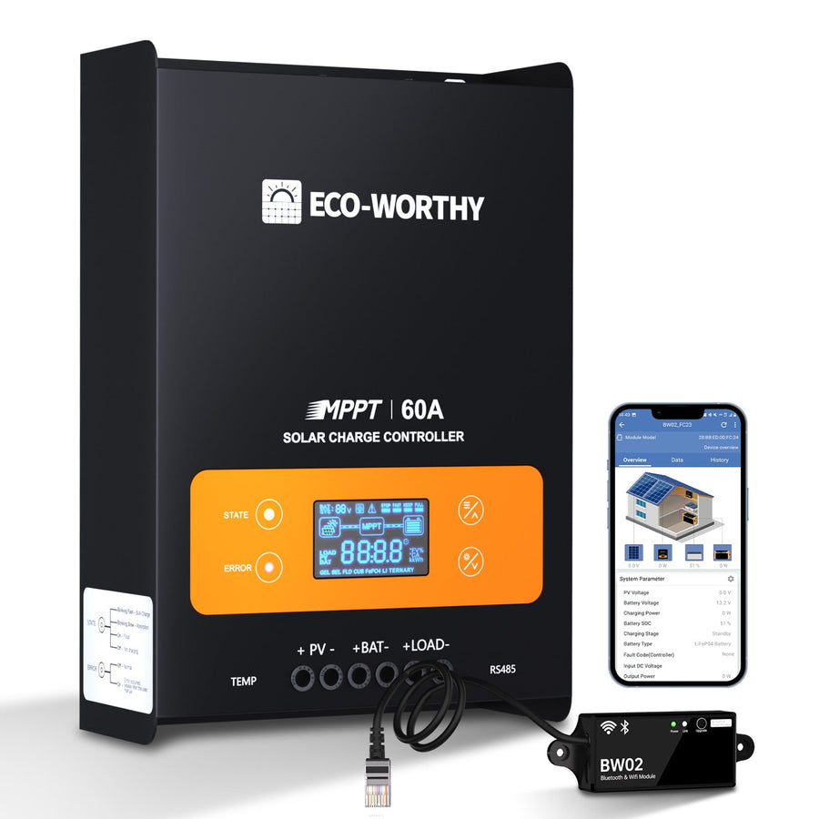 ECO-WORTHY 60A 12/24/36/48V MPPT OLED Display Solar Charge Controller Regulator