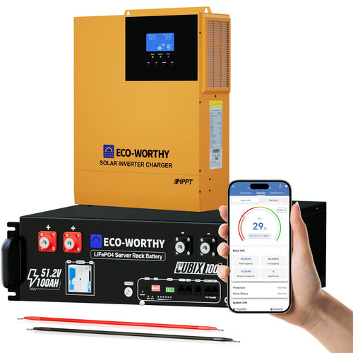 ECO-WORTHY 5.12KWh Home Backup Power With 48V 100Ah LiFePO4 And  3500W 48V Off-Grid Inverter