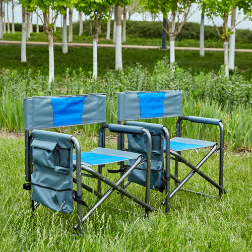 Elecwish 2-piece Padded Folding Outdoor Chair with Storage Pockets,Lightweight Oversized Directors Chair Blue/Grey