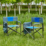 Elecwish 2-piece Padded Folding Outdoor Chair with Storage Pockets,Lightweight Oversized Directors Chair Blue/Grey, view 2