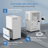 Elecwish 105 Pints Dehumidifier with Pump, 5000 sq.ft Large Dehumidifiers with Drain Hose, 1.7 Gal Water Tank, Intelligent Humidity Control, Auto Shutoff, 24H Timer, for Bedroom, Basement, Large Room, Garage, view 2
