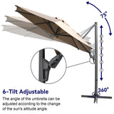 Elecwish 10ft Large Round Cantilever Patio Umbrella with Base Included, Windproof Offset Umbrella with 360°Rotation and 0.07" Thickened Aluminum Pole, Heavy Duty Outdoor Sun Shade for Garden Decks, Patios, Pools OD025, view 4