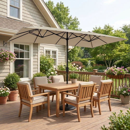Elecwish 15ft Large Outdoor Rectangular Patio Umbrella with 36 Solar LED Light, Double Sided Outdoor Shade Umbrella with Crank Handle for Outside Deck,Backyard,Garden, without base