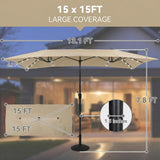 Elecwish 15ft Large Outdoor Rectangular Patio Umbrella with 36 Solar LED Light, Double Sided Outdoor Shade Umbrella with Crank Handle for Outside Deck,Backyard,Garden, without base, view 5