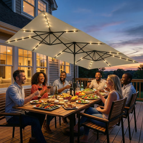 Elecwish 15 FT Large Patio Umbrella with 36 Solar LED Light, Double Sided Rectangle Umbrella with Crank Handle for Patio, Backyard, Garden, Pool, without Base SDU9012