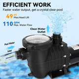 Elecwish 2.0 HP 6557 GPH Swimming Pool Pump Inground and Above Ground, 115V, 1500W Energy Saving Self Primming Pool Pump with ON/OFF Switch, Strainer Basket, Silent Running UL Certificate, 1.5" & 2" PV3002, view 3
