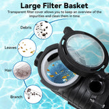 Elecwish 2.0 HP 6557 GPH Swimming Pool Pump Inground and Above Ground, 115V, 1500W Energy Saving Self Primming Pool Pump with ON/OFF Switch, Strainer Basket, Silent Running UL Certificate, 1.5" & 2" PV3002, view 4