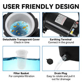 Elecwish 2.0 HP 6557 GPH Swimming Pool Pump Inground and Above Ground, 115V, 1500W Energy Saving Self Primming Pool Pump with ON/OFF Switch, Strainer Basket, Silent Running UL Certificate, 1.5" & 2" PV3002, view 6