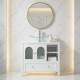 Elecwish 36'' Bathroom Vanity, White Freestanding Vanity Sink Cabinet with Drawer and Water Ripple BTC8008Doors, Modern Bathroom Storage Cabinet, withou sink, BTC8008, view 5