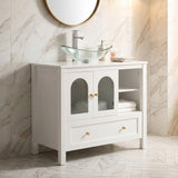 Elecwish 36'' Bathroom Vanity, White Freestanding Vanity Sink Cabinet with Drawer and Water Ripple BTC8008Doors, Modern Bathroom Storage Cabinet, withou sink, BTC8008, view 6