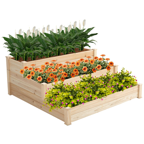 ELECWISH 48.6" x 48.6" x 21" Raised Garden Bed - 3-Tier Wooden Elevated Planter, Natural Fir Wood