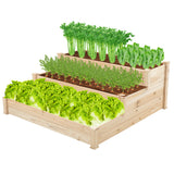 ELECWISH 48.6" x 48.6" x 21" Raised Garden Bed - 3-Tier Wooden Elevated Planter, Natural Fir Wood, view 6