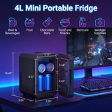 Elecwish 4L Mini Fridge with Dynamic Gmaing Lights, 6 Can Cooler and Warmer for Beverage, Food, Skincare, Desktop Mini Fridge for Bedroom,  Dorm, Office, Car Mini Fridge 110V AC/12V DC, Energy Efficient, BackToSchool, view 3