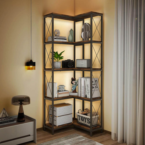 Elecwish 5 Tier Corner Bookshelf with LED Lights IF153
