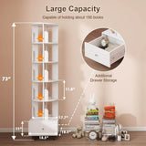 Elecwish 5 Tier Rotating Floor Standing Bookcase Storage Rack with Drawer and Brake Wheels IF151, view 2