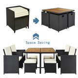 Elecwish Patio All-Weather PE Wicker Dining Table Set with Wood Tabletop for 8, Black Rattan+Beige Cushion (9-Piece), view 3