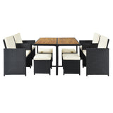 Elecwish Patio All-Weather PE Wicker Dining Table Set with Wood Tabletop for 8, Black Rattan+Beige Cushion (9-Piece), view 6