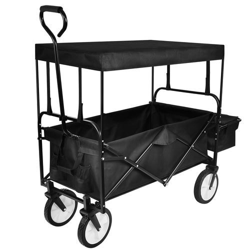 Elecwish Heavy Duty Folding Portable Hand Cart with Removable Canopy, 8'' Wheels, Adjustable Handles and Double Fabric for Shopping, Picnic, Beach, Camping