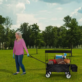 Elecwish Heavy Duty Folding Portable Hand Cart with Removable Canopy, 8'' Wheels, Adjustable Handles and Double Fabric for Shopping, Picnic, Beach, Camping, view 2