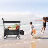 Elecwish Heavy Duty Folding Portable Hand Cart with Removable Canopy, 8'' Wheels, Adjustable Handles and Double Fabric for Shopping, Picnic, Beach, Camping, view 3