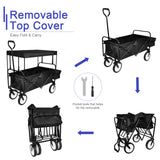 Elecwish Heavy Duty Folding Portable Hand Cart with Removable Canopy, 8'' Wheels, Adjustable Handles and Double Fabric for Shopping, Picnic, Beach, Camping, view 5