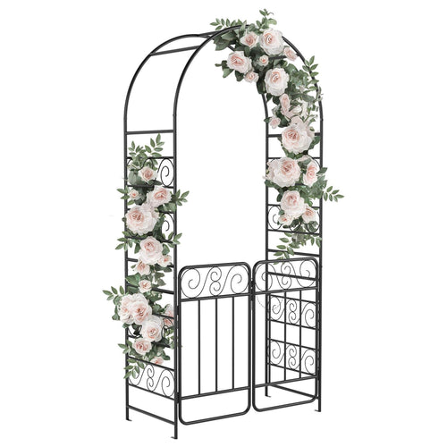 Elecwish 7.2FT Garden Arch Arbor with Gate, Heavy Duty Metal Outdoor Arbour Archway for Climbing Plants, Rust-Resistant Steel Wedding Arch for Patio GA705