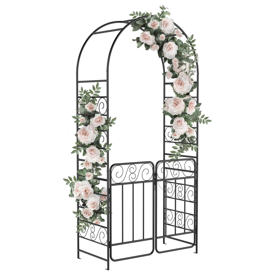 Elecwish 7.2FT Garden Arch Arbor with Gate, Heavy Duty Metal Outdoor Arbour Archway for Climbing Plants, Rust-Resistant Steel Wedding Arch for Patio GA705