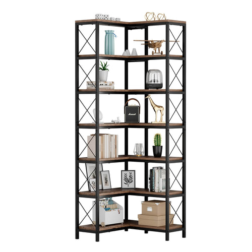 Elecwish 7-Tier Corner Bookshelf with LED Light Strips IF076