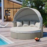 Elecwish Patio Furniture Round Outdoor Sectional Sofa Set Rattan Daybed Two-Tone Weave Sunbed with Retractable Canopy, Separate Seating and Removable Cushion, Gray, view 2