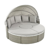 Elecwish Patio Furniture Round Outdoor Sectional Sofa Set Rattan Daybed Two-Tone Weave Sunbed with Retractable Canopy, Separate Seating and Removable Cushion, Gray, view 3