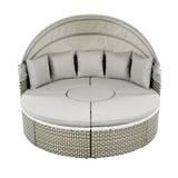 Elecwish Patio Furniture Round Outdoor Sectional Sofa Set Rattan Daybed Two-Tone Weave Sunbed with Retractable Canopy, Separate Seating and Removable Cushion, Gray, view 4